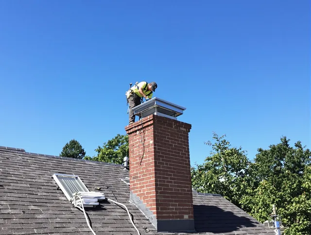 Ravenna Chimney Sweep technician measuring a chimney cap in Ravenna, OH