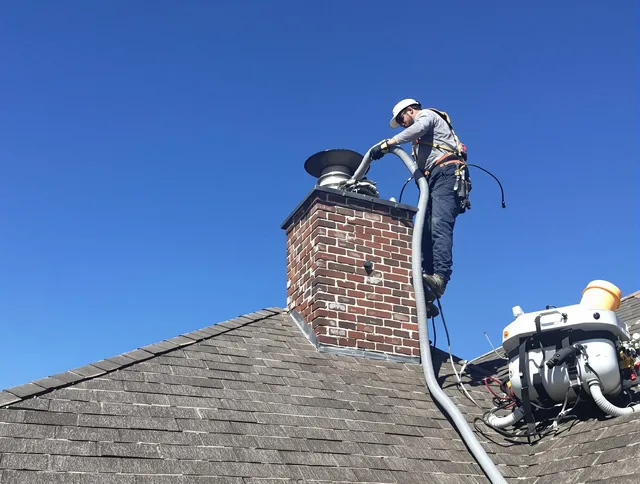 Dedicated Ravenna Chimney Sweep team member cleaning a chimney in Ravenna, OH