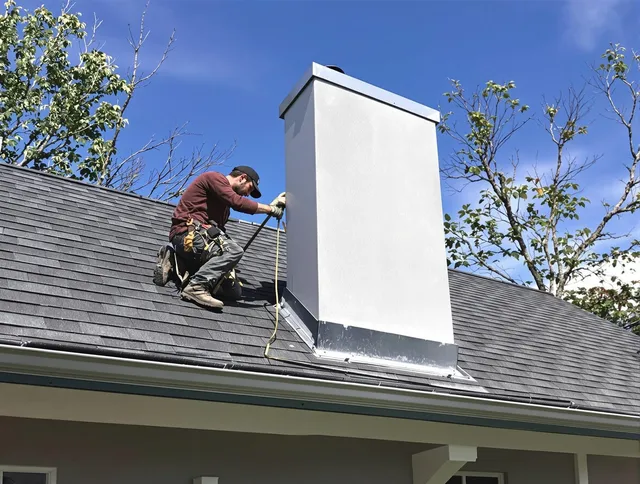 Ravenna Chimney Sweep team member finishing chimney construction in Ravenna, OH